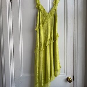 Anthropologie NWT Chartreuse Green Ruffle Dress size xl